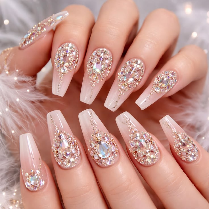 Crystal Decor Stick On Acrylic Nails – Reusable Multicolor Press On Nails for Daily Wear