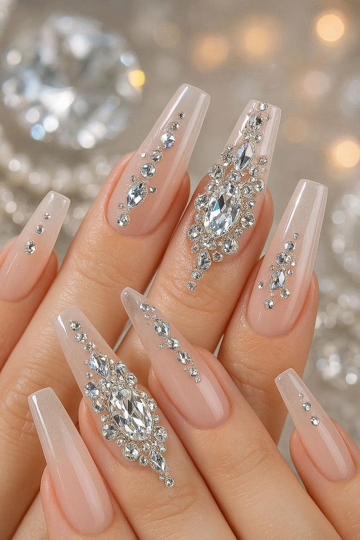 Crystal Decor Stick On Acrylic Nails – Reusable Multicolor Press On Nails for Daily Wear