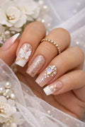 Double Size Glitter Diamond Press On Nails – Luxury Bridal & Party Wear Fake Nails