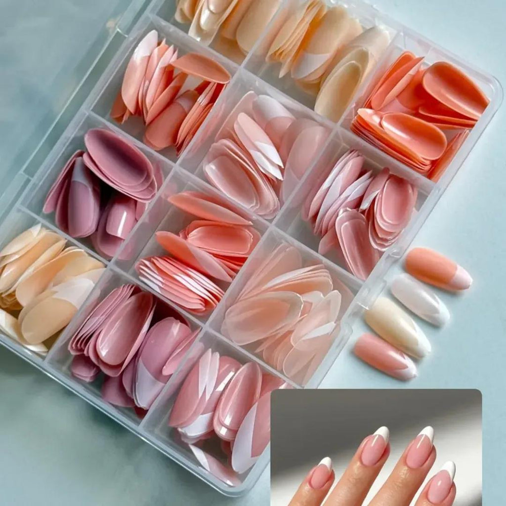 French Tip Nails 144 Pcs Nude Shades – Reusable ABS Press On Nails for Professional Manicure