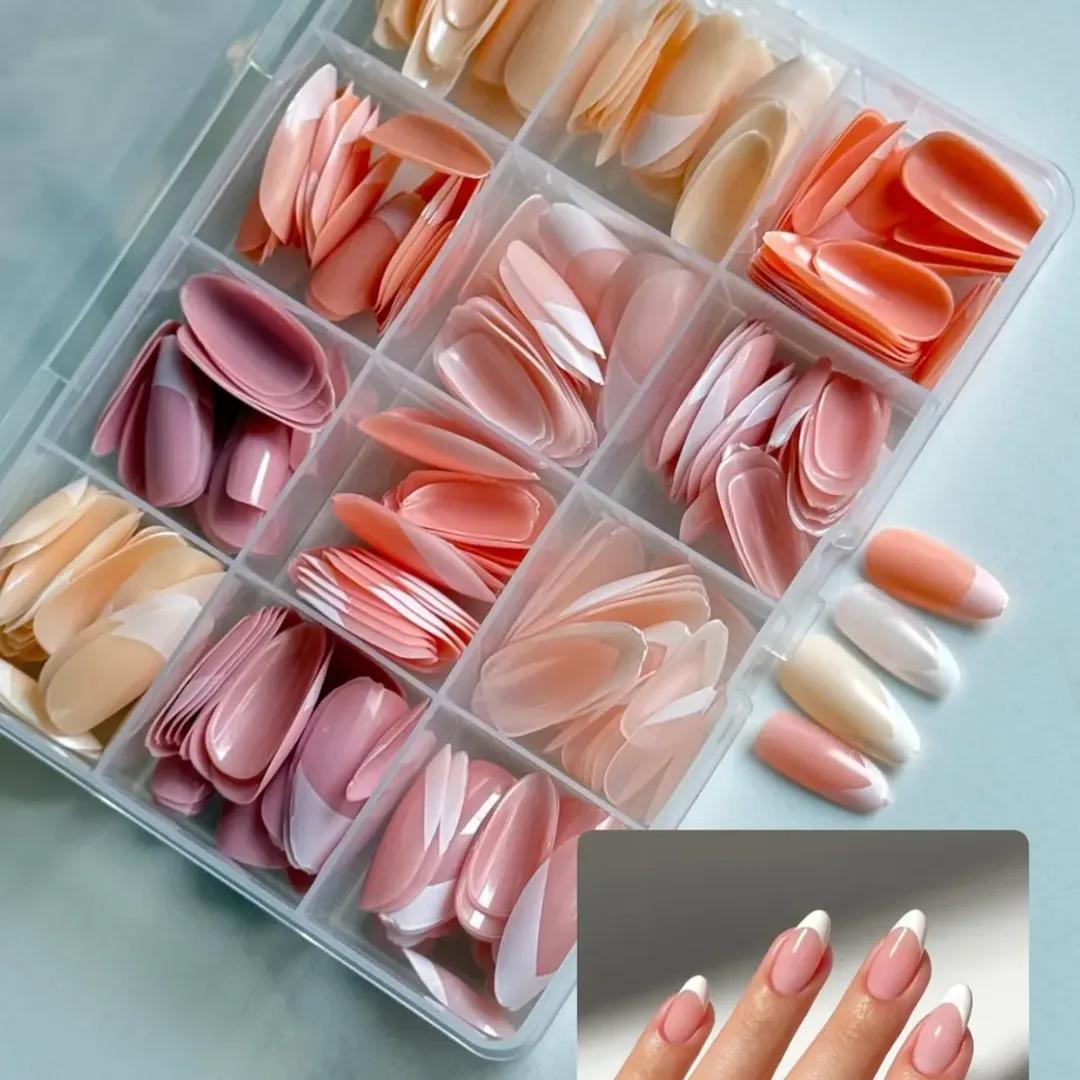 French Tip Nails 144 Pcs Nude Shades – Reusable ABS Press On Nails for Professional Manicure