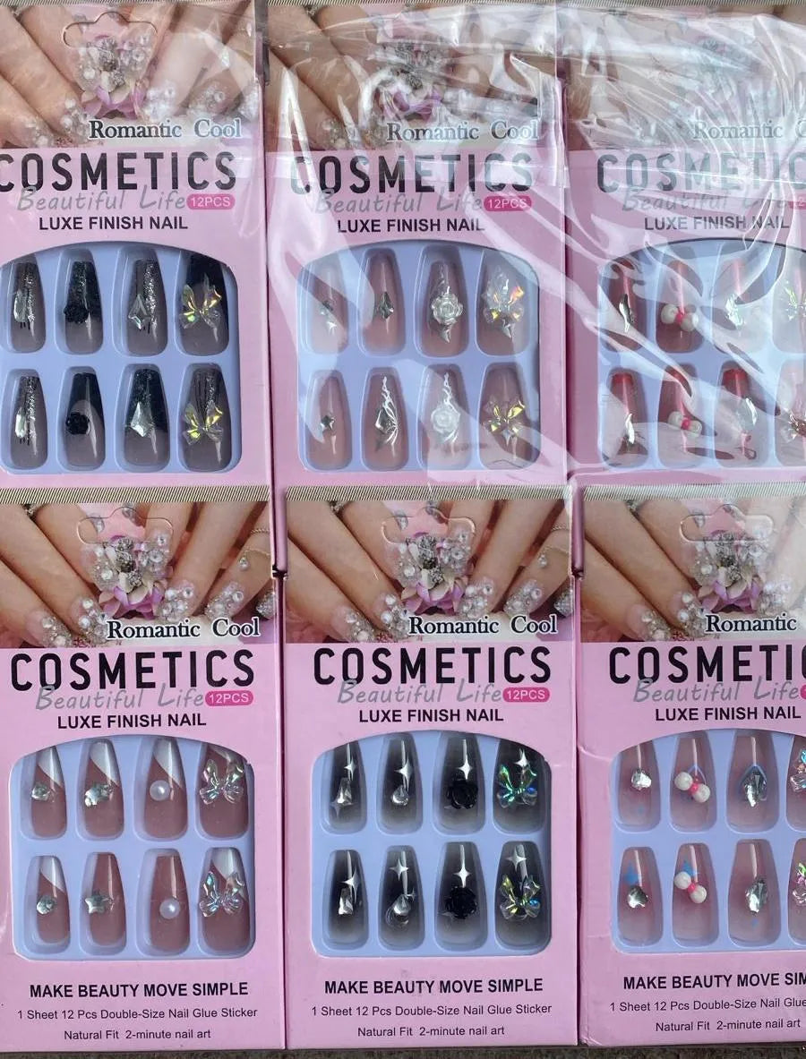 Double Size Glitter Diamond Press On Nails – Luxury Bridal & Party Wear Fake Nails