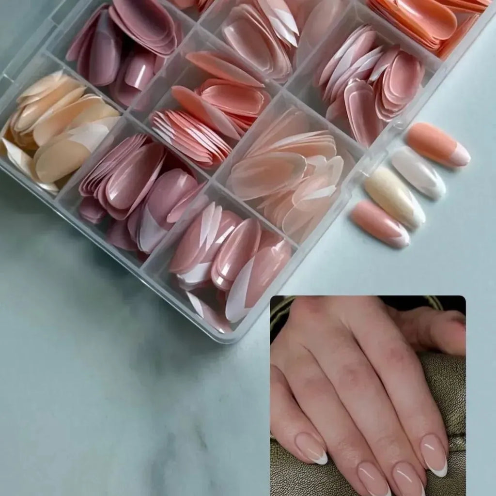 144 Pcs French Tip Nails Nude Shades – Reusable ABS Press On Nails for Professional Manicure