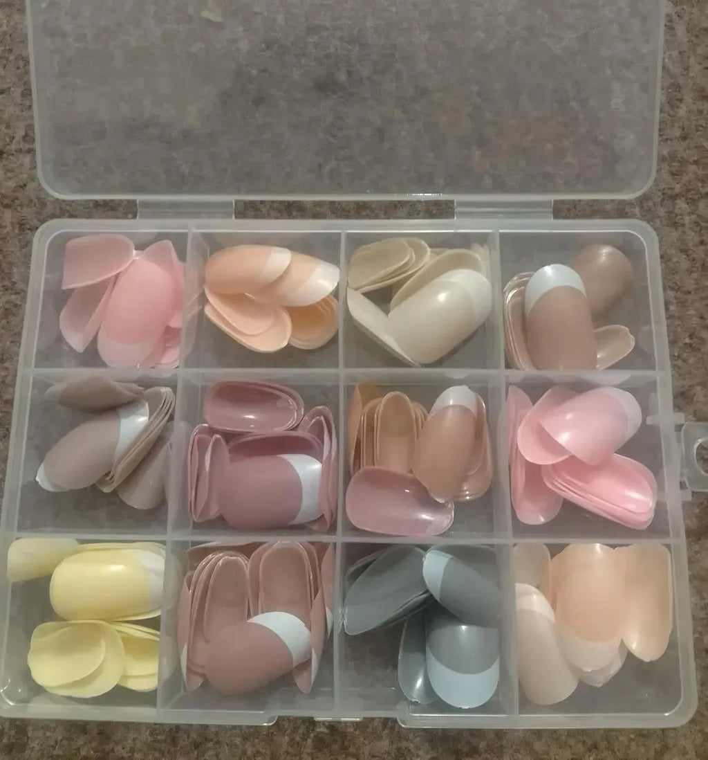 144 Pcs French Tip Nails Nude Shades – Reusable ABS Press On Nails for Professional Manicure
