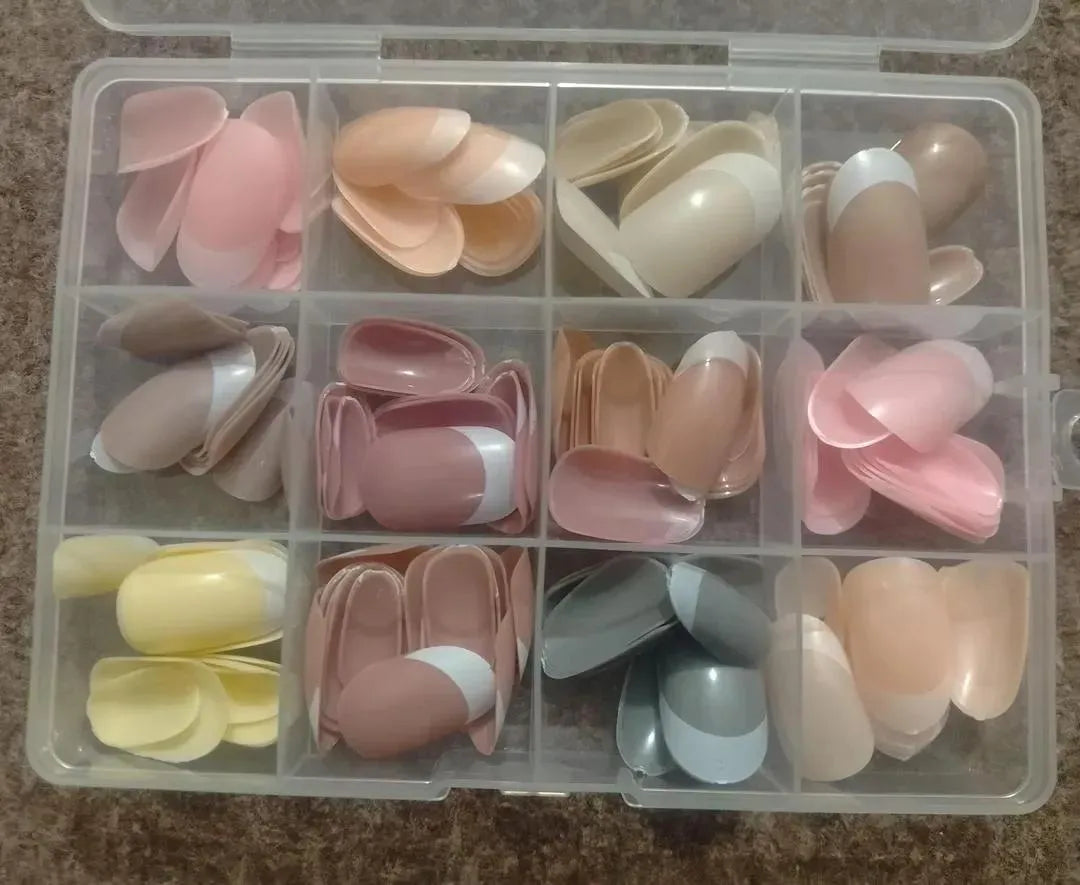 144 Pcs French Tip Nails Nude Shades – Reusable ABS Press On Nails for Professional Manicure