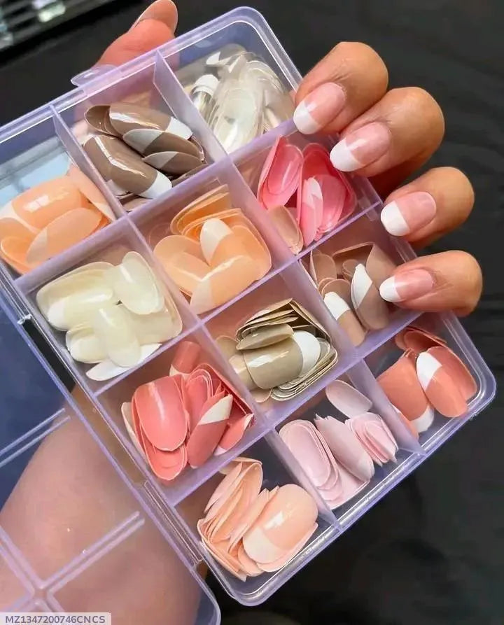 144 Pcs French Tip Nails Nude Shades – Reusable ABS Press On Nails for Professional Manicure
