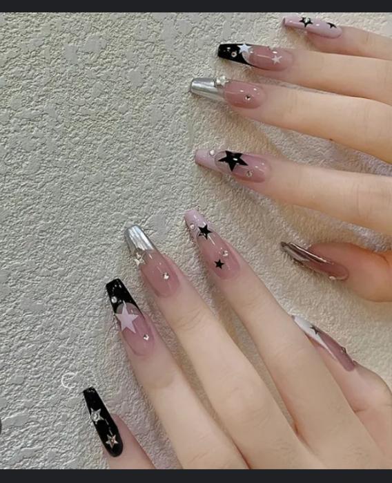 Crystal Decor Stick On Acrylic Nails – Reusable Multicolor Press On Nails for Daily Wear