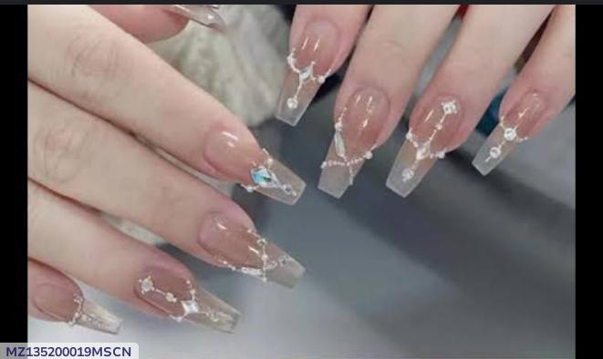 Crystal Decor Stick On Acrylic Nails – Reusable Multicolor Press On Nails for Daily Wear