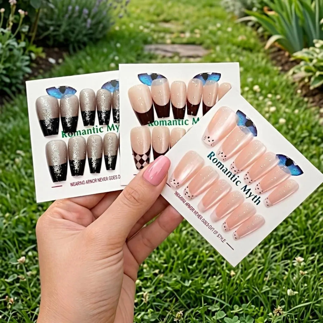 Romantic M Fake Nails for Women 100 Pcs – Natural Look Reusable Press On Nails