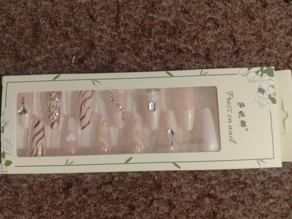 Crystal Decor Stick On Acrylic Nails – Reusable Multicolor Press On Nails for Daily Wear