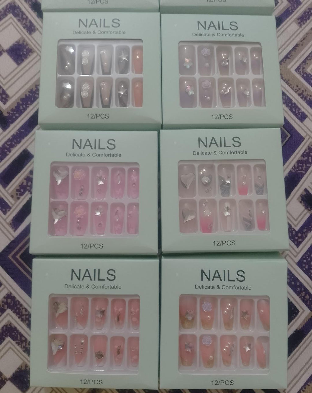 Multicolor Stick On Nails 12 Pcs – ABS Smooth Coverage Reusable Artificial Nails for Daily Wear