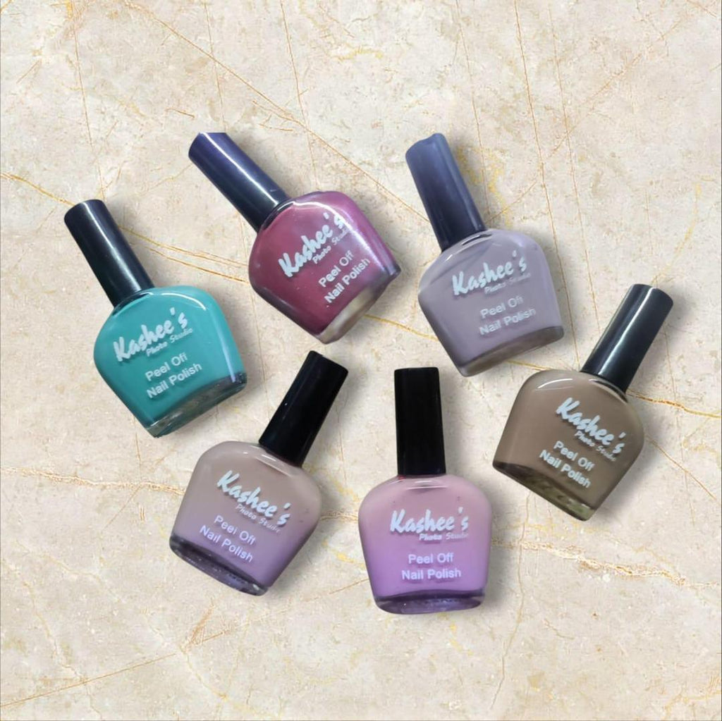 Peel Off Nail Polish Set 6 Pcs – Long Lasting Matte Grey & Multicolor Nail Paint Kit